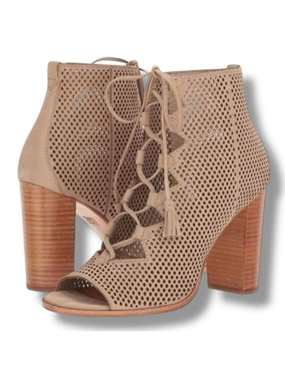 NWOB Frye Taupe Tan Perforated Ghillie Corset Lace Up Booties Size 8M